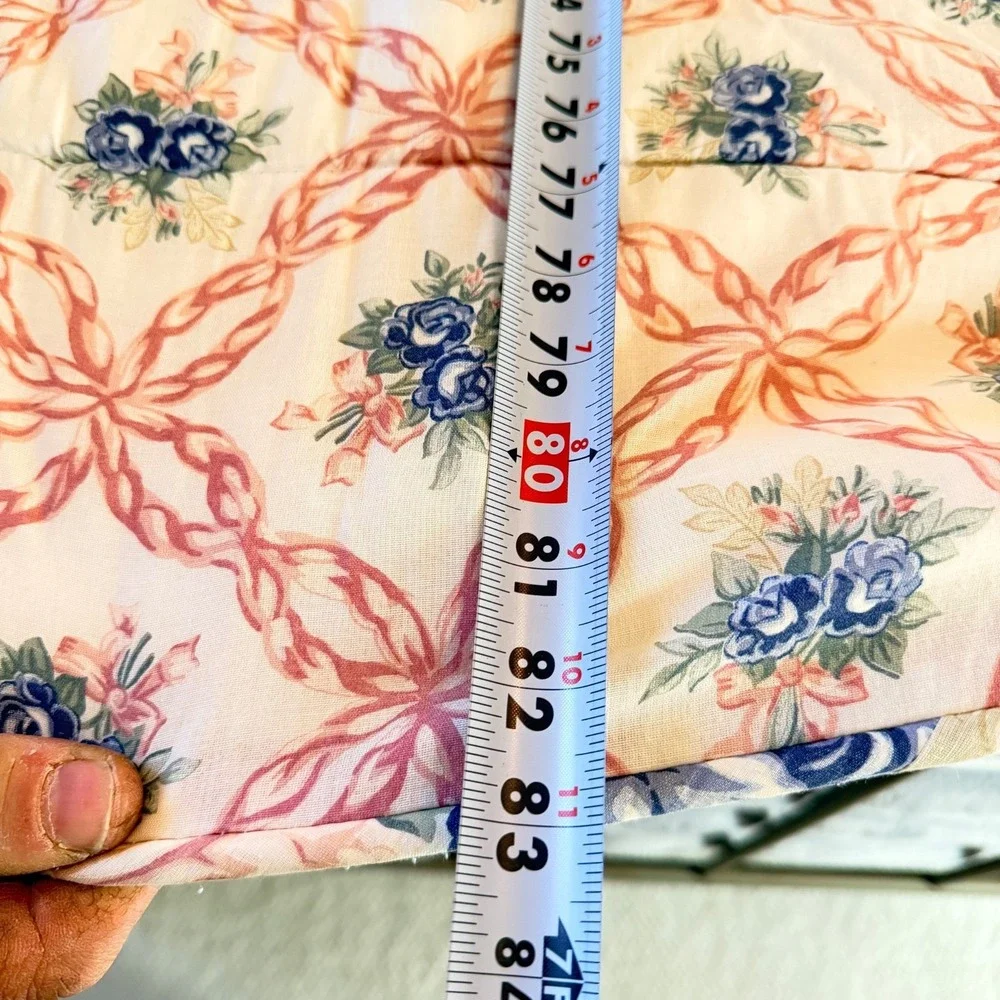Vtg Royalty Collection Cottagecore Blue Rose Floral Comforter Pink Ribbon Full/Q